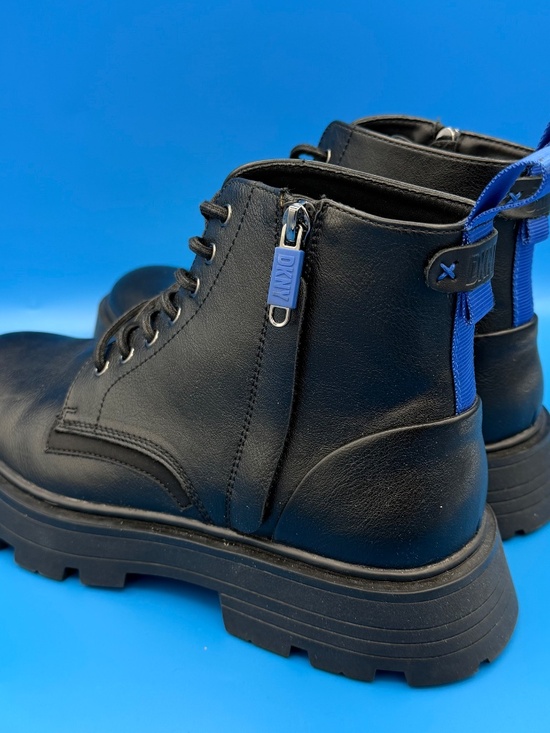 DKNY Suffix Lace-Up Combat Boots with Side Zip – Men\'s Size 9M (Black with Elect main image 8